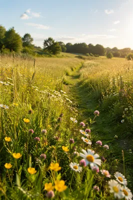 Sunlit Summer Meadow with Wildflowers