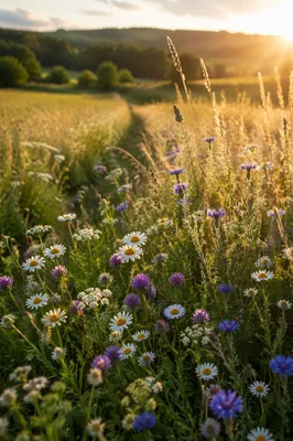 Sunlit Summer Meadow with Wildflowers