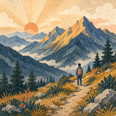 Autumn Sunrise Mountain Trail Panorama
