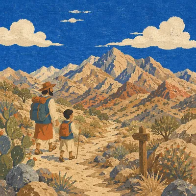 Desert Mountain Trail with Lone Hiker