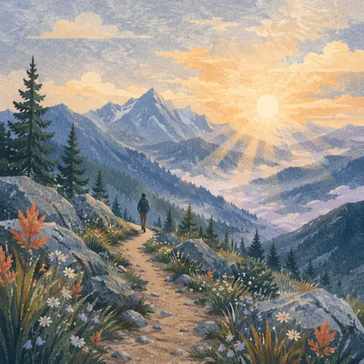 Peaceful Alpine Trail at Sunrise