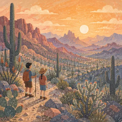 Sunrise Desert Mountains from Hiking Overlook