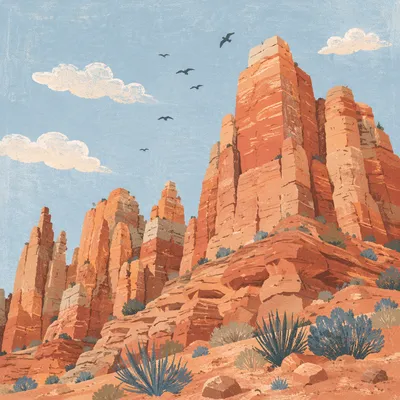 Red Sandstone Canyon Cliffs Under Morning Sky