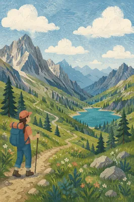 Alpine Hiking Trail With Turquoise Mountain Lake