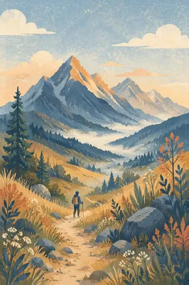 Autumn Sunrise Trail in Alpine Mountains