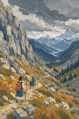 Alpine Hiking Trail Over Mountain Valley