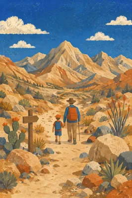 Lone Hiker on Desert Mountain Trail