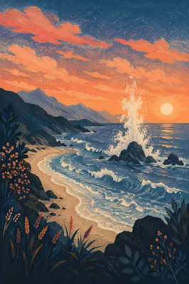 Peaceful Coastal Mountain Overlook at Sunset