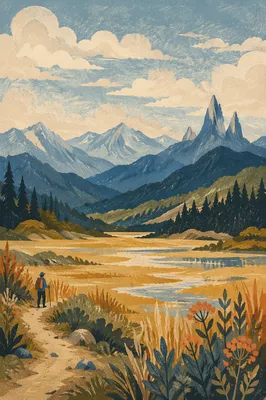 Peaceful Mountain Trail and Golden Wetland