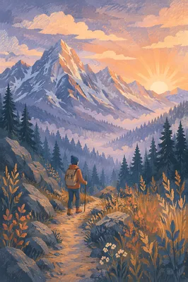 Dawn Hiker on Misty Alpine Trail