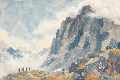 Misty Mountain Hiking Ridge Landscape