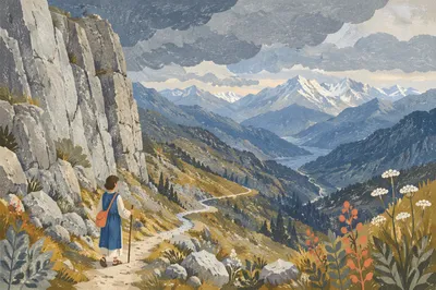 Alpine Mountain Trail Above Layered Ridges