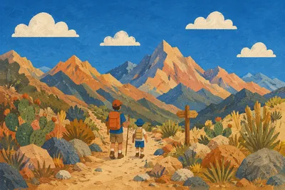 Lone Hiker on Desert Mountain Trail