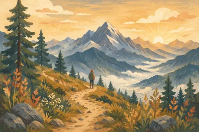 Sunrise Alpine Trail with Lone Hiker