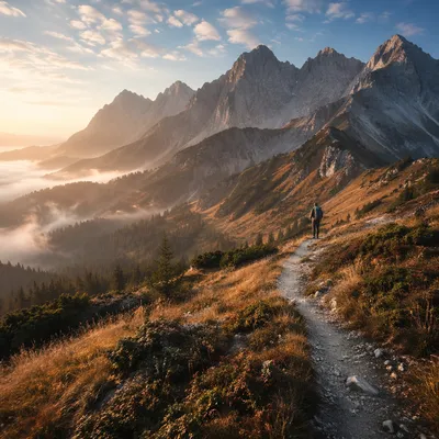 Autumn Sunrise Mountain Trail Panorama