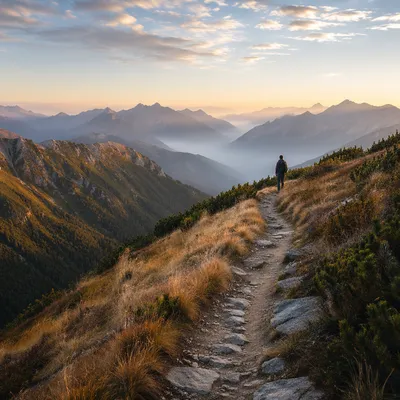 Autumn Sunrise Mountain Trail Panorama