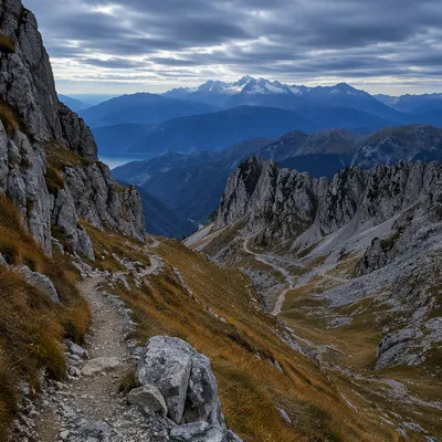 Alpine Hiking Trail Over Mountain Valley