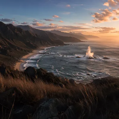 Peaceful Coastal Mountain Overlook at Sunset