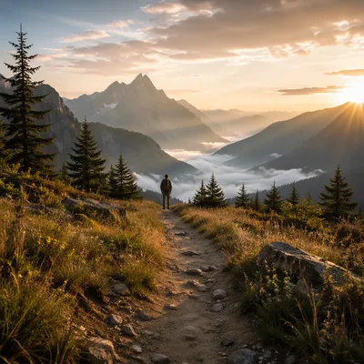 Sunrise Mountain Trail With Lone Hiker
