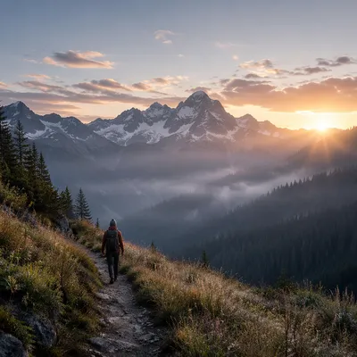 Dawn Alpine Trail with Lone Hiker