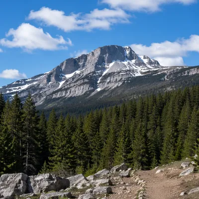 Peaceful Mountain Trail with Evergreen Forest