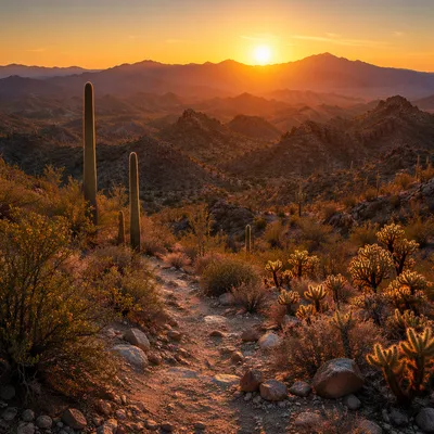 Sunrise Desert Mountains from Hiking Overlook