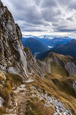 Alpine Hiking Trail Over Mountain Valley