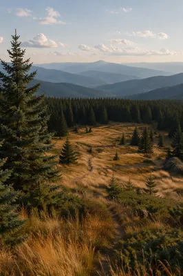 Peaceful Mountain Meadow with Distant Hiker