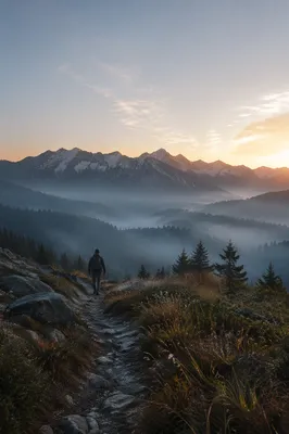 Dawn Alpine Trail with Lone Hiker