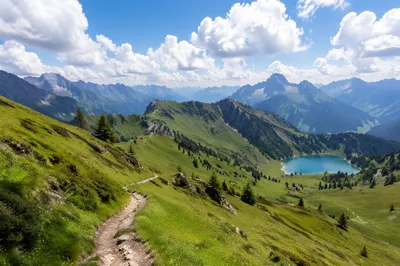 Alpine Hiking Trail With Turquoise Mountain Lake