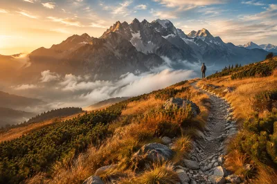 Autumn Sunrise Mountain Trail Panorama