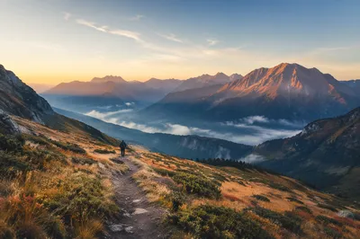 Autumn Sunrise Alpine Hiking Trail