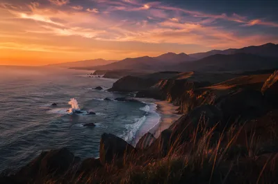 Peaceful Coastal Mountain Overlook at Sunset