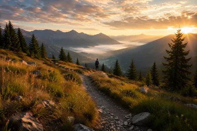 Sunrise Mountain Trail with Lone Hiker