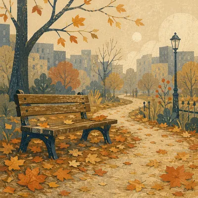 Quiet Autumn Park Bench at Dawn