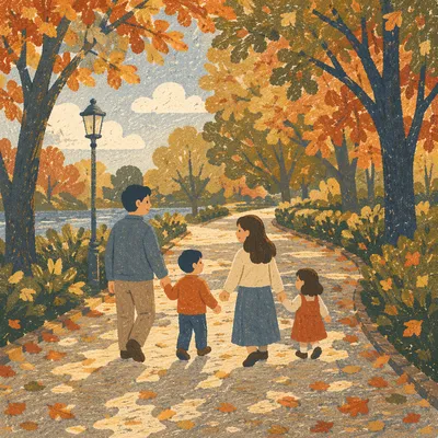 Autumn Park Bench Along City Path
