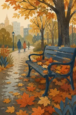 Autumn Park Bench Along Misty City Path