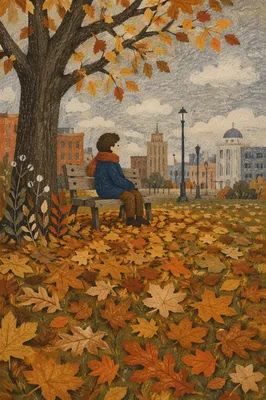 Quiet Autumn Park Bench in the City