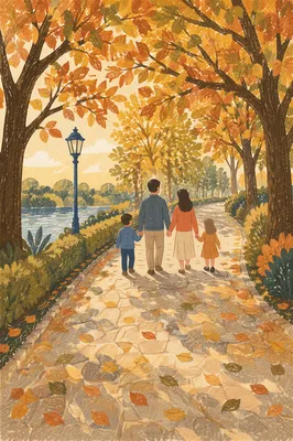 Autumn Park Bench Along Curving Path