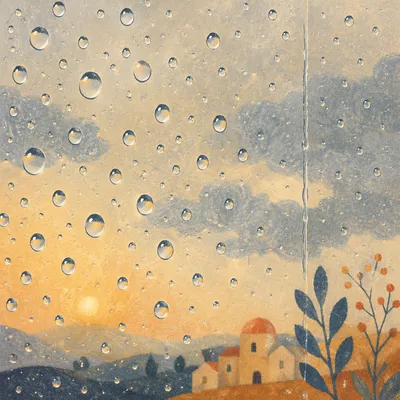 Rain Droplets on Window at Golden Hour