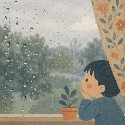 Rain Drops on Blurred Window Glass