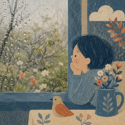 Rain Droplets on Window in Spring