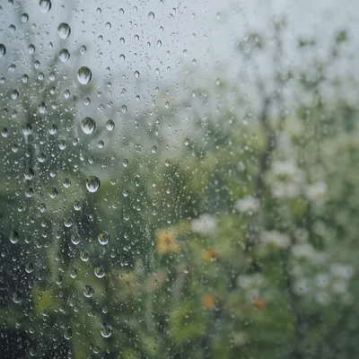 Rain Drops on Window with Blurred Garden