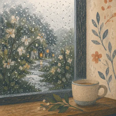 Rain Drops on Quiet Garden Window