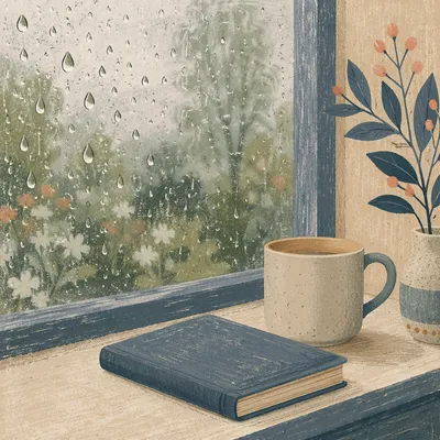 Rain Droplets on Window with Mug