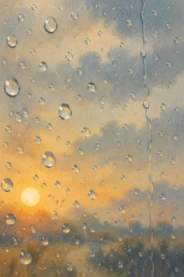 Rain Droplets on Blurred Golden Window