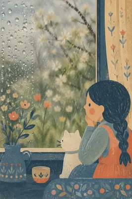 Rain Droplets on Window with Blurred Garden