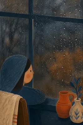 Rain Droplets on Moody Window Glass