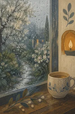 Rain Droplets on Quiet Garden Window