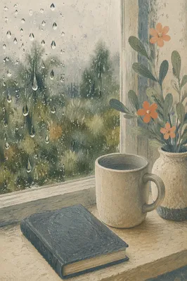 Rain Droplets on Window with Mug